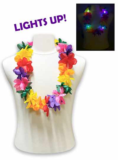 33" Light Up Multicolor Hawaiian Lei - DOZEN - 12 