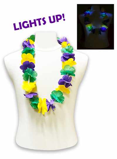 33" Light Up Purple, Green & Gold Mardi Gras Lei -
