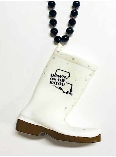 36" 14MM Black Beads with "Down on The Bayou" Whit