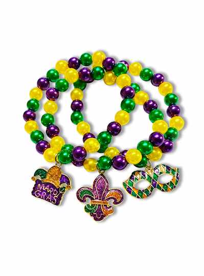 Mardi Gras Mask, Hat and Fleur de Lis Bracelet Set