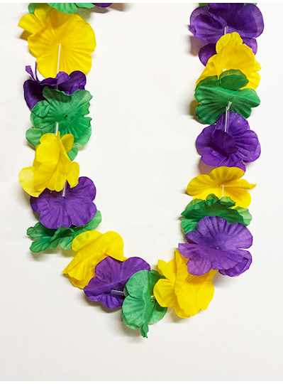 33" Purple, Green and Yellow Mardi Gras Flower Lei