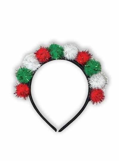 Italian Headband with Red, White and Green PomPoms
