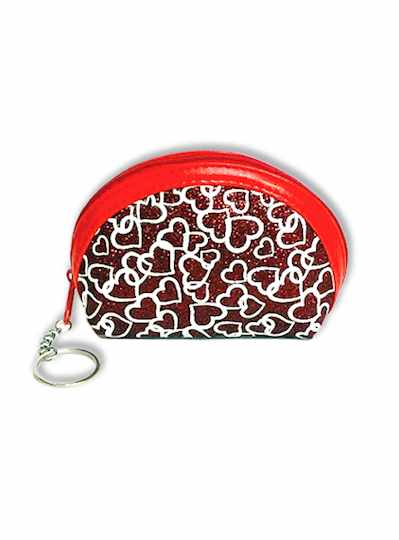 Keychain Purse with Red and White Valentine Hearts