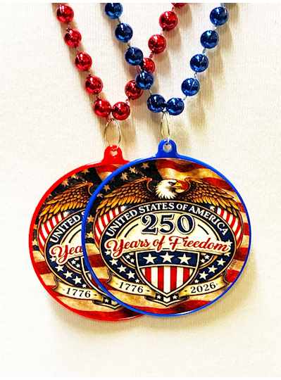33" Red/Blue "250th Anniversary" Decal Necklaces -
