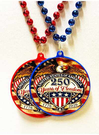 33" Red/Blue "250th Anniversary" Decal Necklaces -