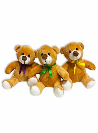 8" Plush Brown Bears with Purple, Green and Gold R