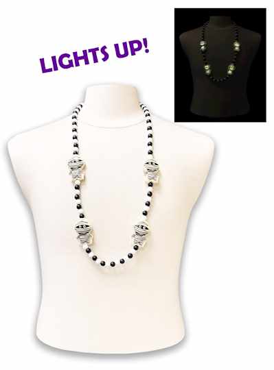 36" 10MM Black and White Beads w/ 4 Light Up Mummi
