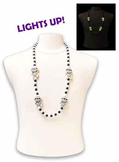 36" 10MM Black and White Beads w/ 4 Light Up Mummi