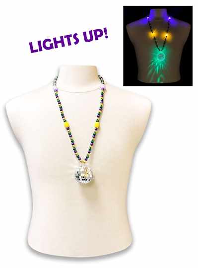 Purple, Green and Gold Flash Disco Ball Necklace -