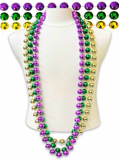 60" 22mm Metallic Purple, Green & Gold Mardi Gras 