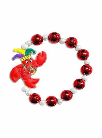 8" Red and White Pearl Mardi Gras Crawfish Bracele