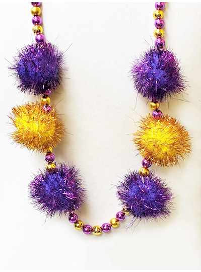 Purple and Gold Tinsel Ball Necklaces - DOZEN - 12