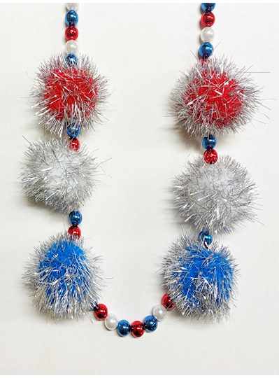Red, White and Blue Tinsel Ball Necklaces - Dozen 