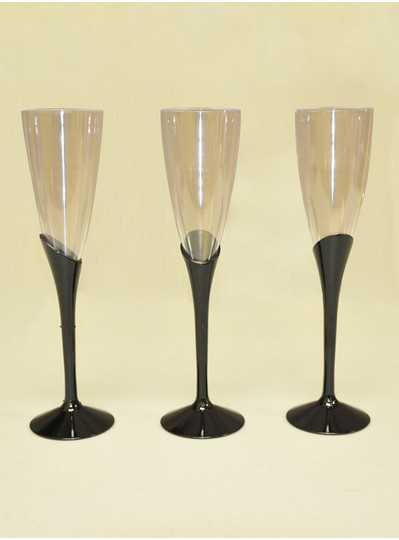 Tableware - 9.25" Black Plastic Fluted Champagne Glasses