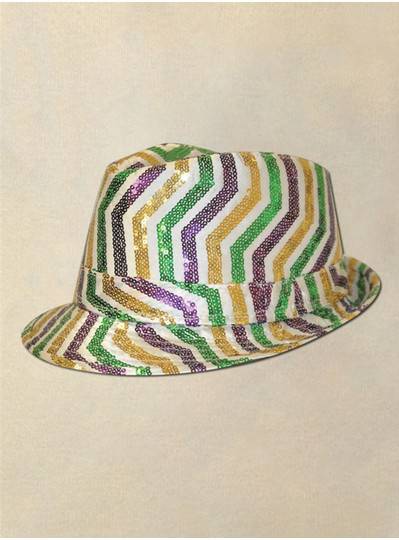 Purple, Green & Gold Fedora with Sequin Stripes