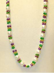 Mardi Gras Themed Faux Pearl Handstrung Bead