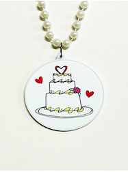 Wedding Cake with Red Hearts Decal Bead in White