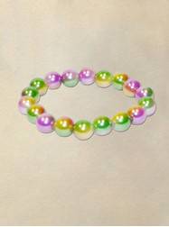 8" 12MM Purple, Green and Gold Three Tone Bracelet