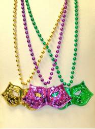 36" 10MM Mardi Gras Themed Purple, Green and Gold Mask and Metallic Bead