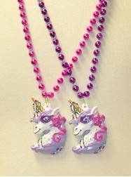 36" 10MM Purple and Pink Beads with White Festive Unicorn