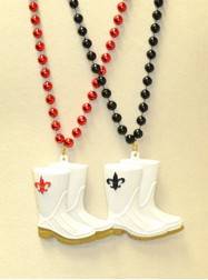 36" 10MM Red and Black Fleur De Lis and Beads on White Shrimp Boots