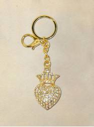 Gold Crown Heart Keychain With Rhinestones