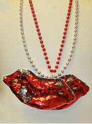 36" 10MM Red and Silver Sequin Lips on Red and Silver Metallic Beads