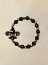 Beaded Bracelets with Black and Gold Fleur De Lis  and Football