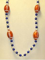 42" Blue and White Beads with 4 Blinking Footballs with Stripes