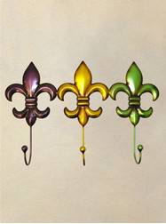Purple, Green and Gold Fleur De Lis Metal Wall Hanger