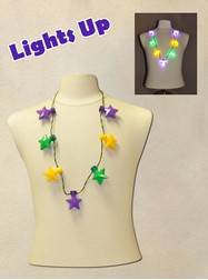 38" Necklace with 7 Blinking Purple, Green and Gold Stars