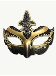 Black and Gold Mardi Gras Mask with Feather - EACH
