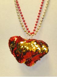 33" 7MM Red and Gold Sequin Heart on Red and Gold Metallic Beads