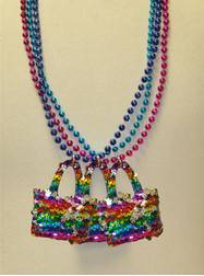 33" 7MM Sequin Rainbow Purse with Turquoise, Royal Blue and Pink Beads