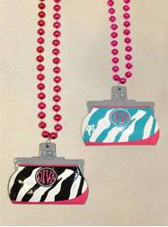 36" 10MM Zebra Print Black, Turquoise, Pink and White Purse