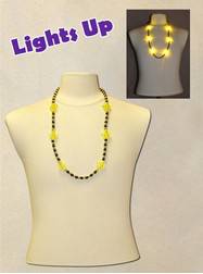 33" Fleur De Lis Black and Gold Beads with Six Flashing Lights