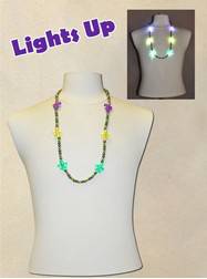 33" Purple, Green and Gold Beads and Fleur De Lis with Six Flashing Lights