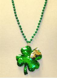 33" 7MM Green Sequin Clover on Matching Metallic Beads
