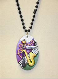 33" 8MM Black Bead/Rue Mardi Gras Embossed Magnet