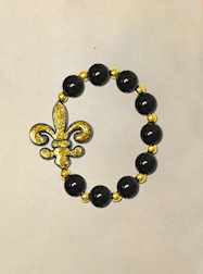 8" Elastic Bracelet with Black and Gold Fleur De L
