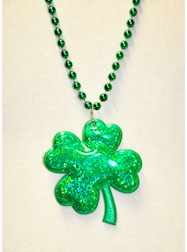 33" 7MM Green Prism Clover On Green Metallic Bead