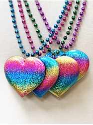 33" 7MM Prism Rainbow Hearts - DOZEN - 12 Pieces