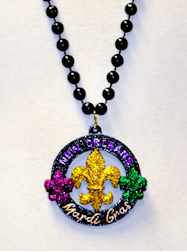 33" 7.5MM Black Beads with NOLA, King Cake Design