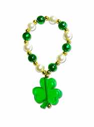 8" Green and White Bracelet with Shamrock -St. Pat