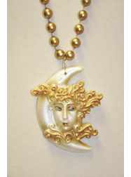36" 10MM Gold Pearl Moon Face Mardi Gras Mask Bead