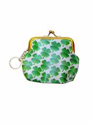 Coin Purse with Green and White Clovers St. Patric