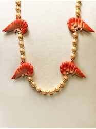 42" Peach W/4 Shrimp - Seafood Mardi Gras Beads -