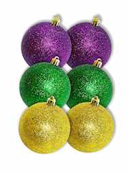 80MM Purple, Green & Gold Glitter Ball Ornaments