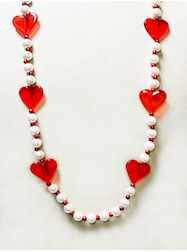 38" 12MM Red Hearts and White Pearls - DOZEN - 12