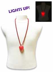 33" Red Metallic Beads with 42mm Light Up Red Hear